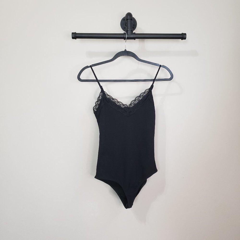 Ambiance Black Lace Ribbed Tank Top Bodysuit Size Large